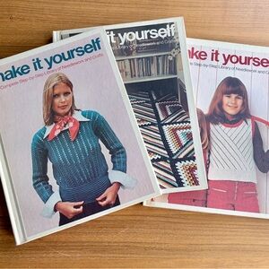 3 Vintage 1975 Make It Yourself Books, Needlepoint, Embroidery Craft Tutorials